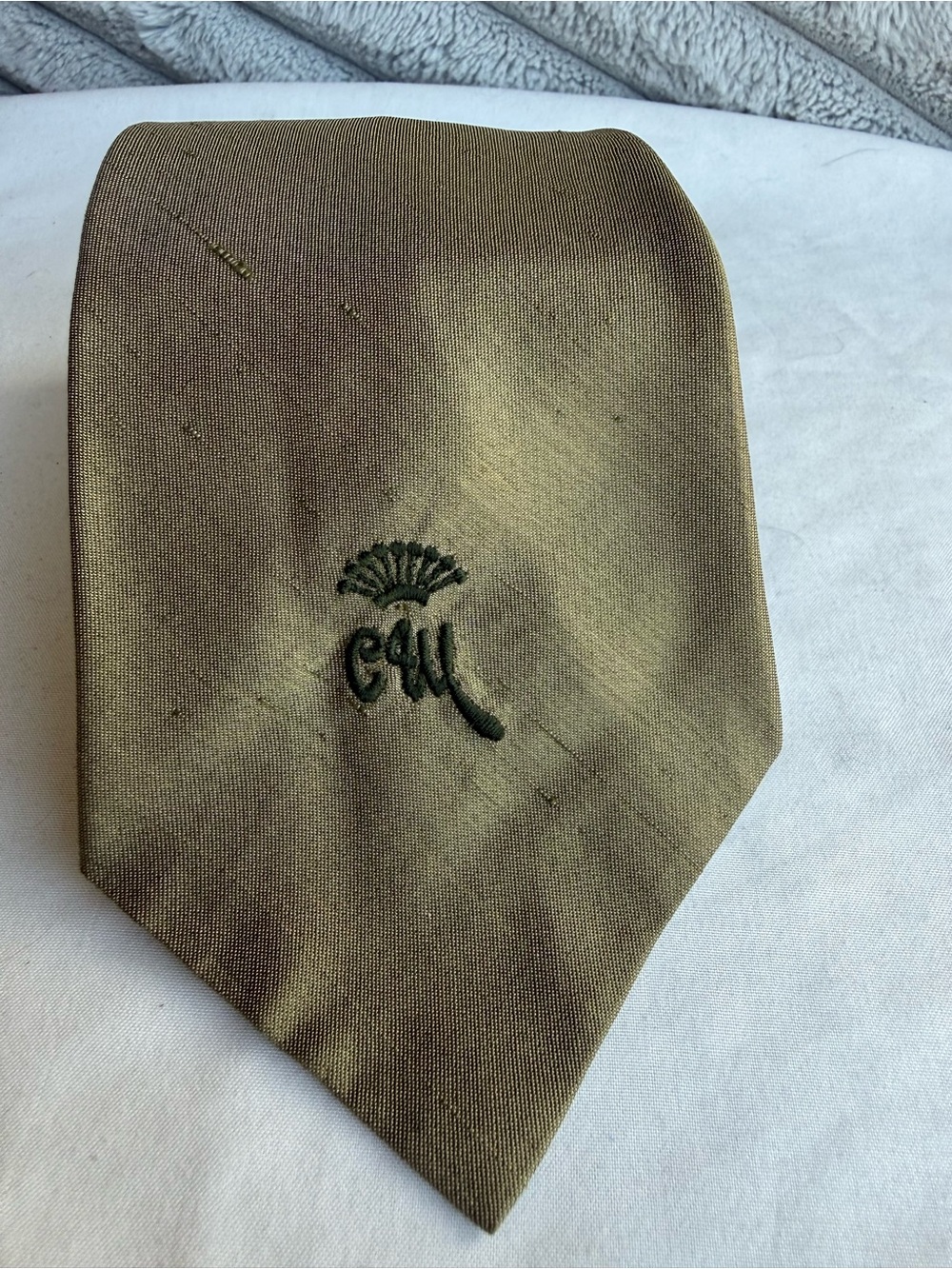 Countess Mara Embroidered Olive Green Men's Tie with Crest Detail